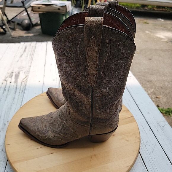 Dan Post Brown Leather Embossed El Paso Western Heeled Cowboy Boots 3247 Sz 7.5 - Picture 2 of 8